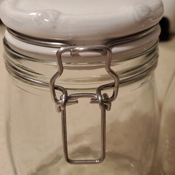 Shabby Chic glass jars with white porcelain top & clasp - Picture 2 of 3